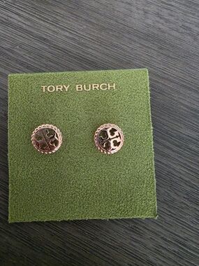 Tory Burch Rose-Tone Logo Stud Earrings